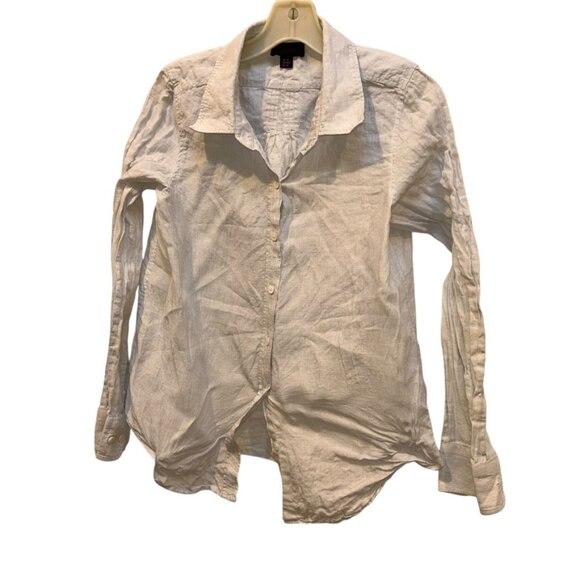 Pure Collection 100% LINEN ultra subtle fine stripe button down shirt top US L - Picture 1 of 3